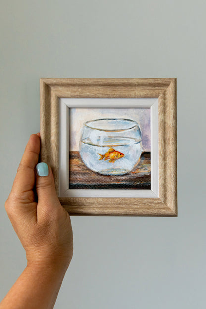 Quiet Observer – Made-to-Order Framed Mini Goldfish Painting