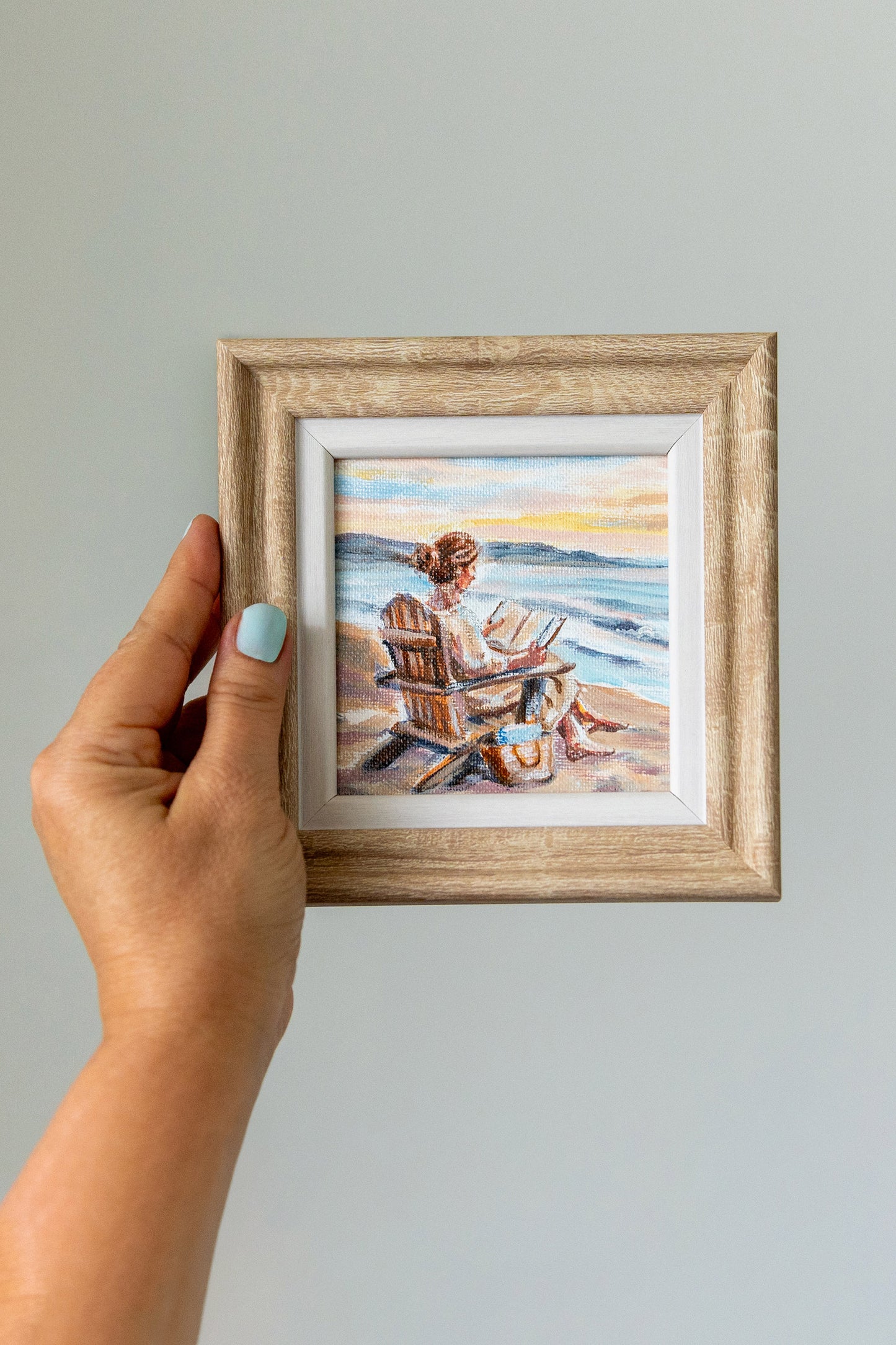 Pages by the Shore – Framed Mini Coastal Painting