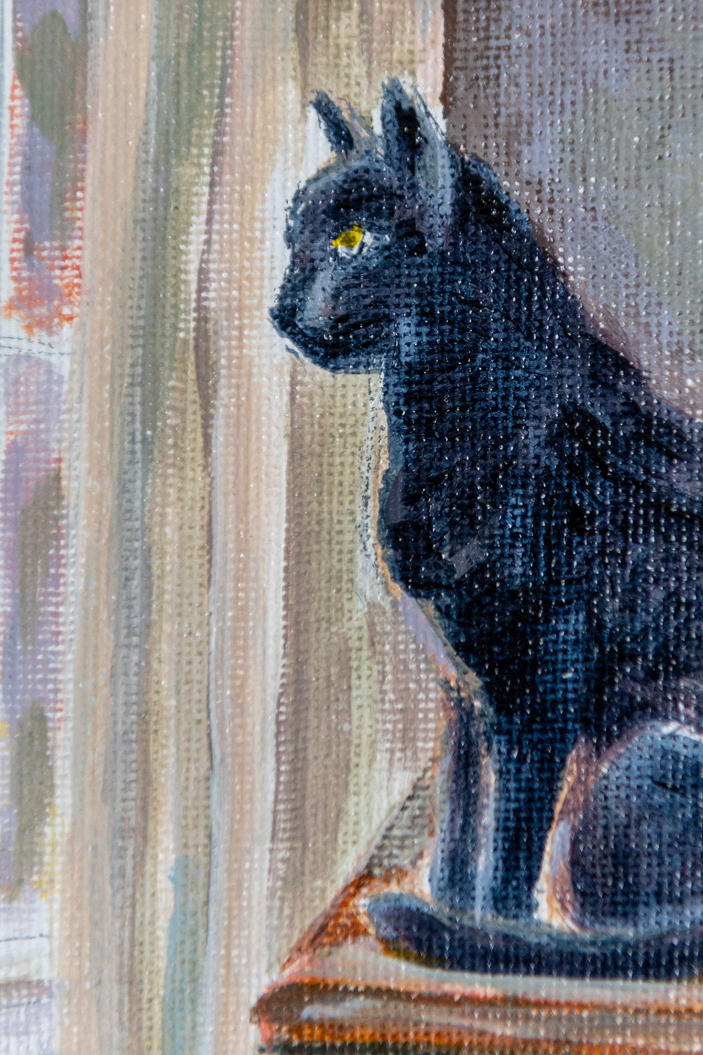 Watching the Light Change – Framed Mini Black Cat Painting