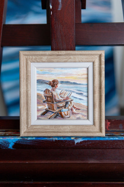 Pages by the Shore – Framed Mini Coastal Painting
