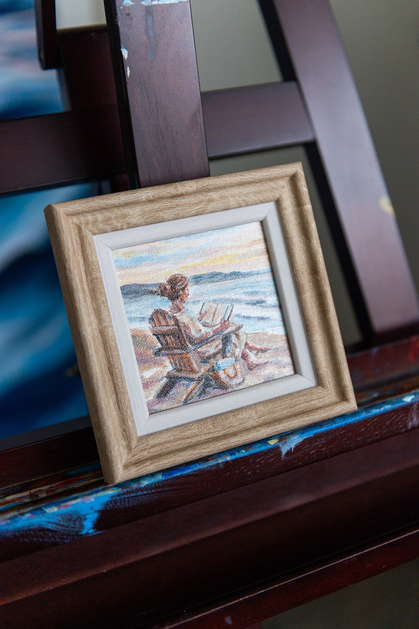 Pages by the Shore – Framed Mini Coastal Painting