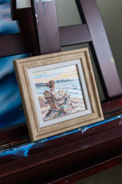 Pages by the Shore – Framed Mini Coastal Painting