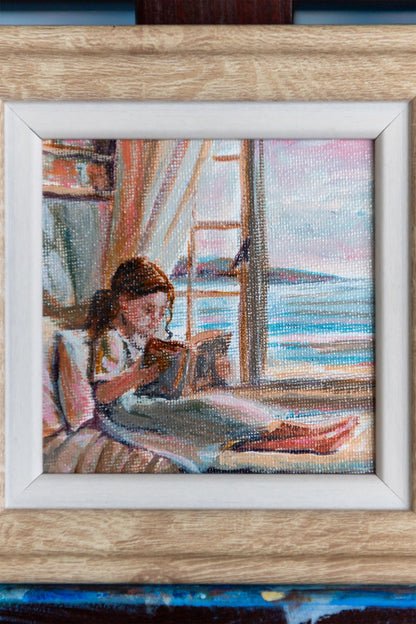 Afternoon Chapters – Framed Mini Coastal Window Painting