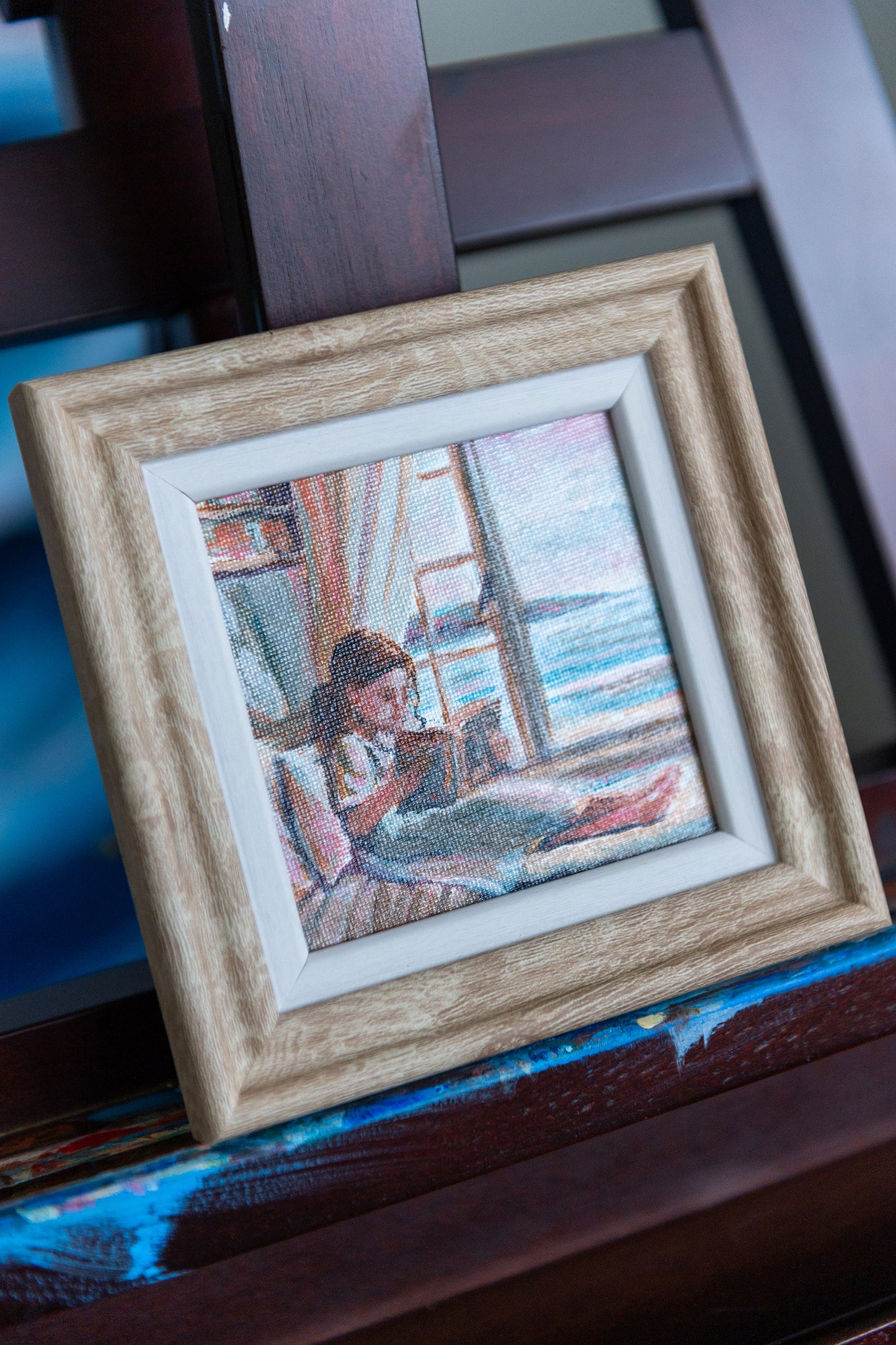 Afternoon Chapters – Framed Mini Coastal Window Painting