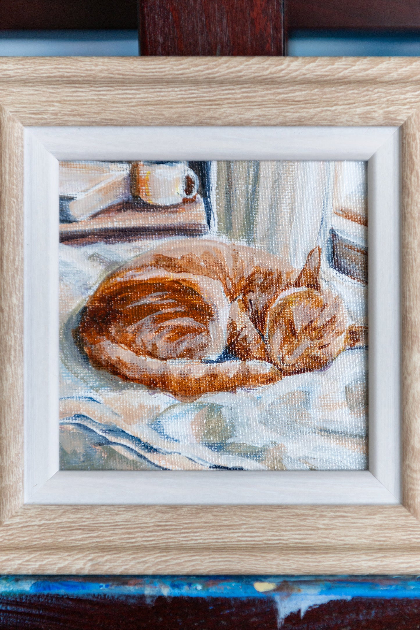 Sunlit Nap – Framed Mini Tabby Cat Painting