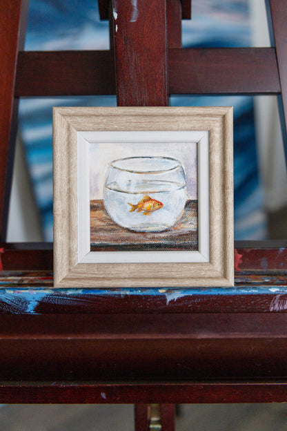Quiet Observer – Made-to-Order Framed Mini Goldfish Painting