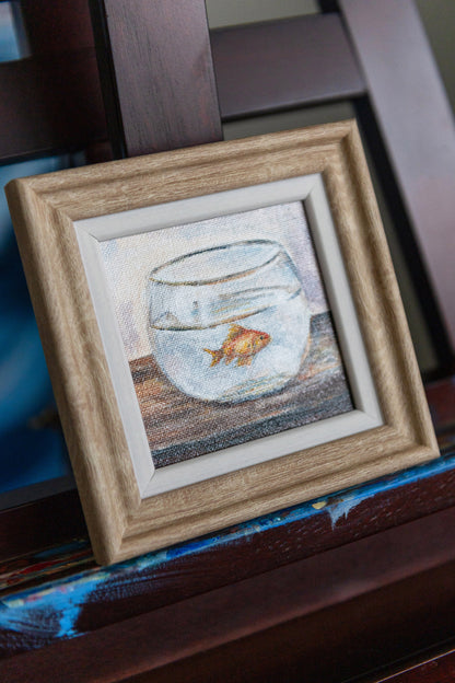 Quiet Observer – Made-to-Order Framed Mini Goldfish Painting