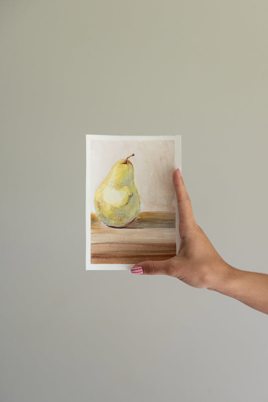 Golden Pear – Original Watercolor Painting 5x7