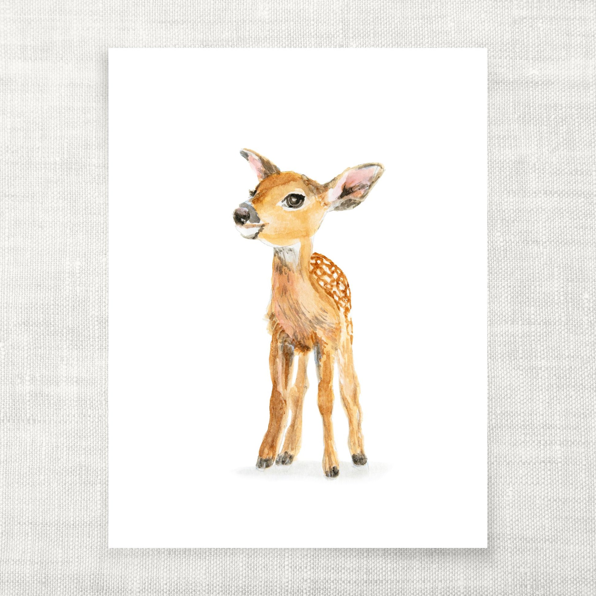 Illustration of a baby deer on a textured gray background