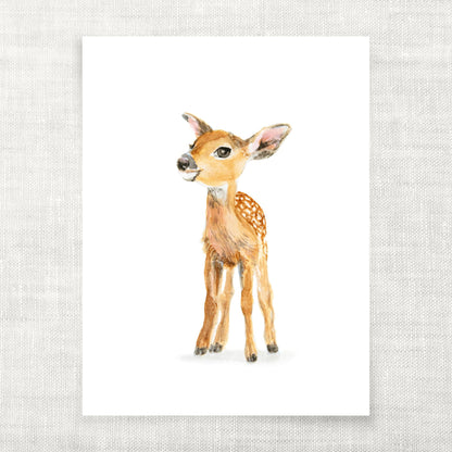 Illustration of a baby deer on a textured gray background