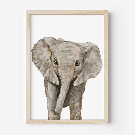 Framed elephant artwork on a white background