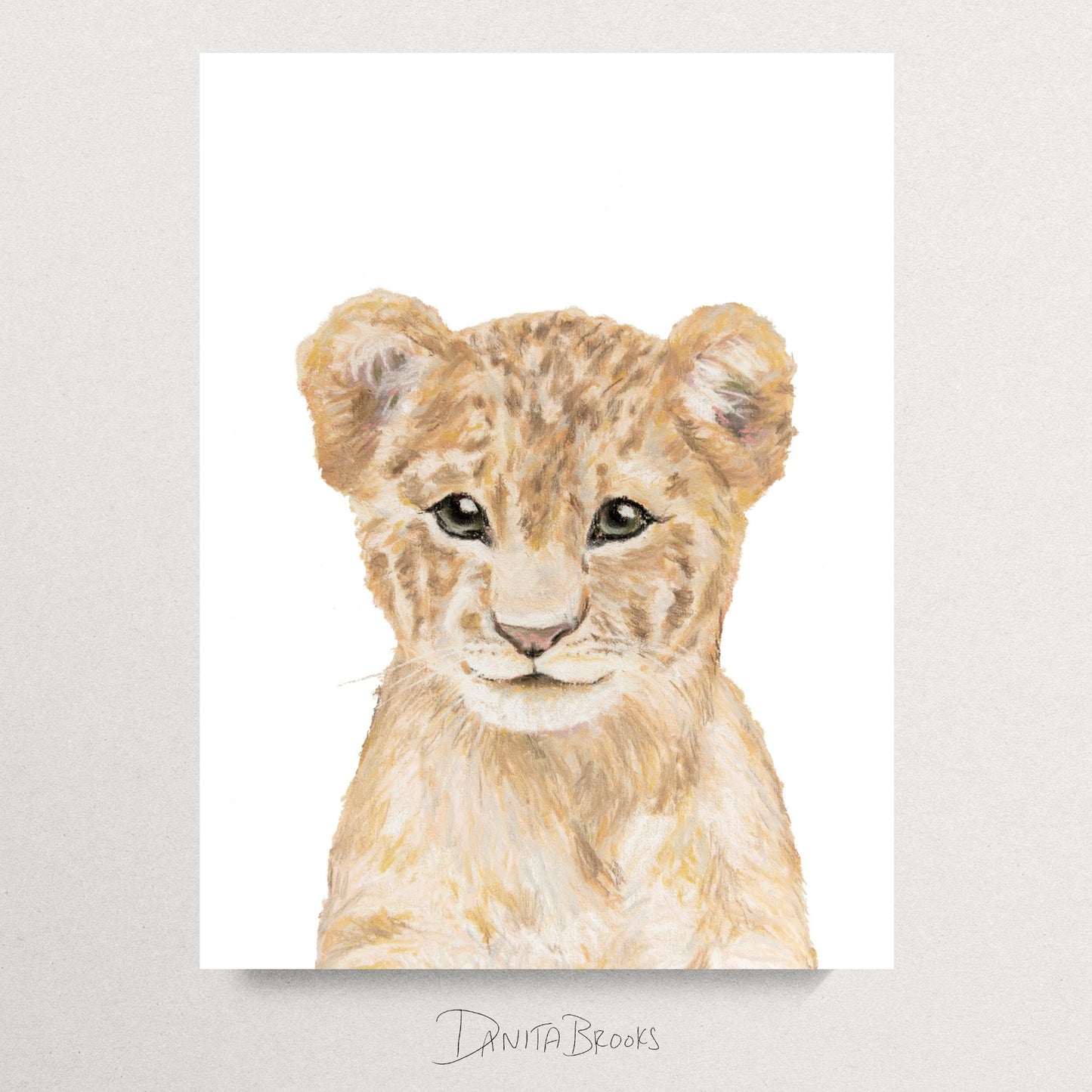Lion Cub Painting Print - Pastel Animals Collection