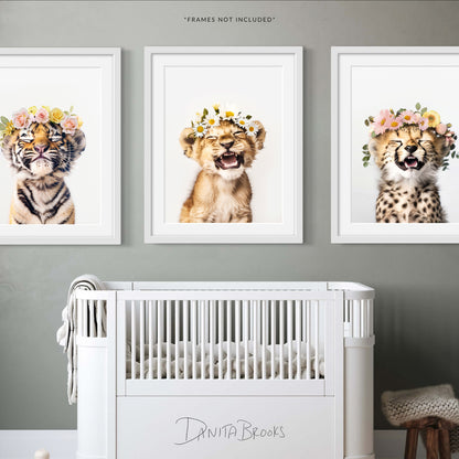 Safari Baby Animals Flower Crown Print Set