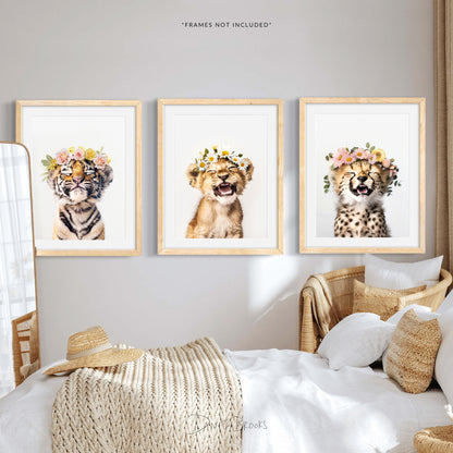 Safari Baby Animals Flower Crown Print Set