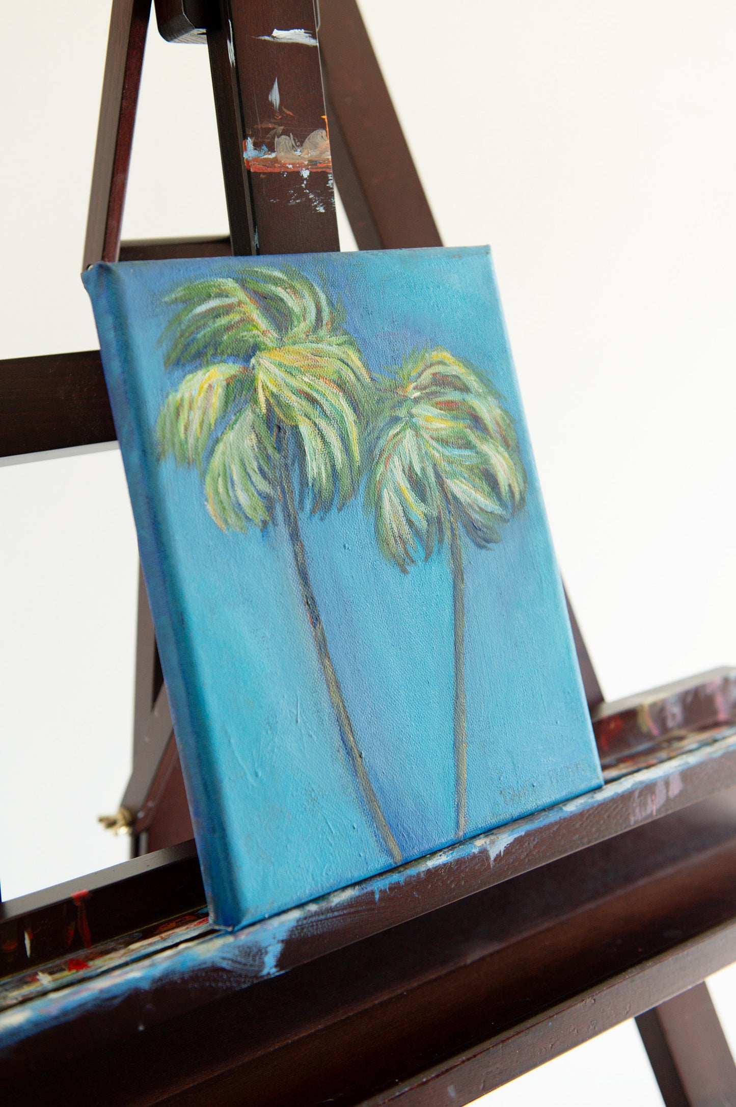 "Leaning" Original Palm Tree Oil Painting 8"x10"