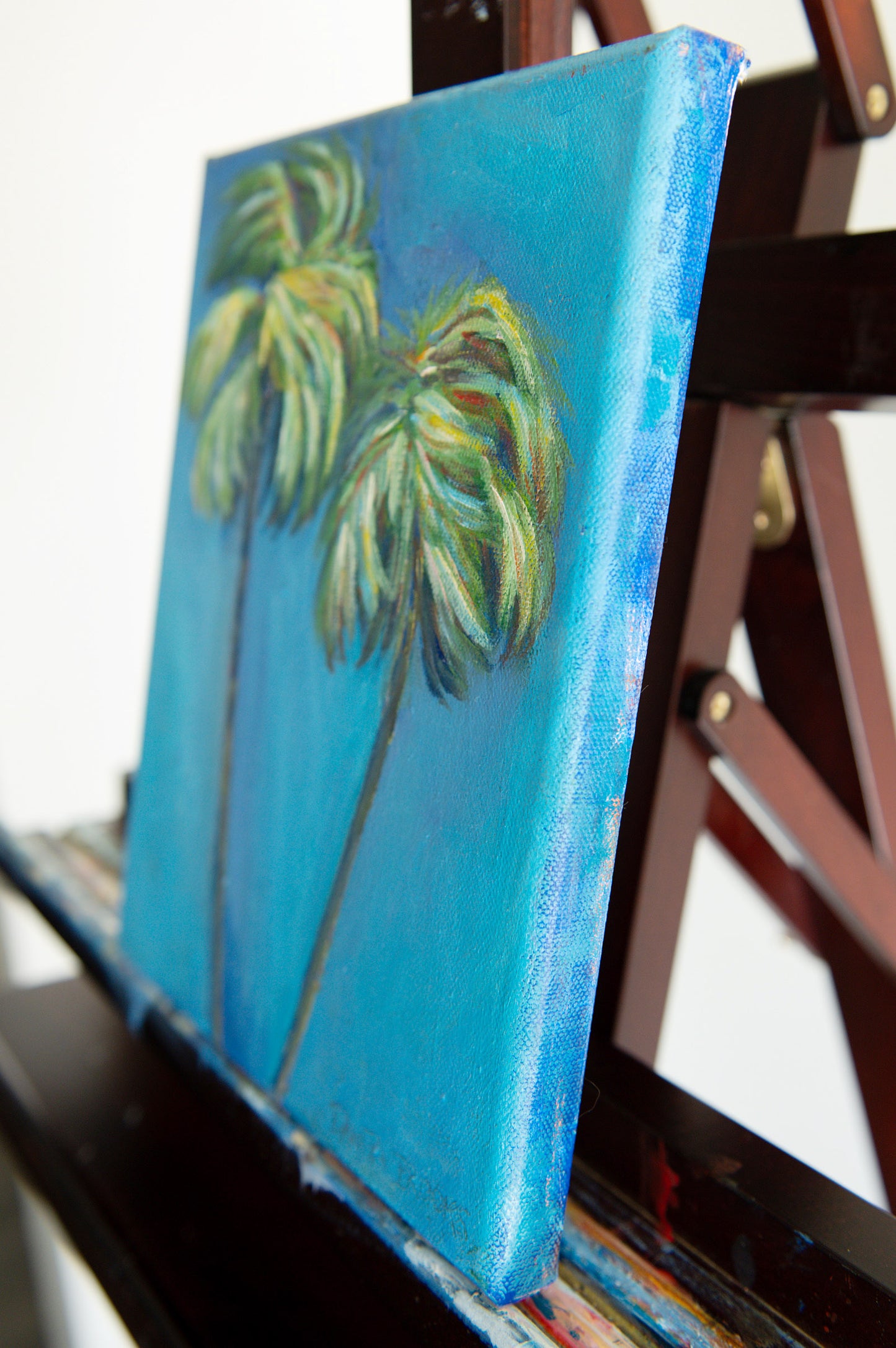 "Leaning" Original Palm Tree Oil Painting 8"x10"