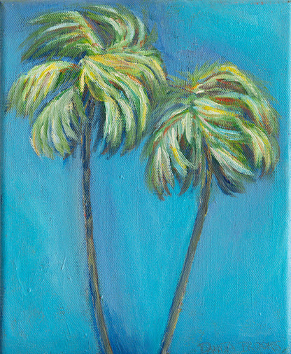 "Leaning" Original Palm Tree Oil Painting 8"x10"