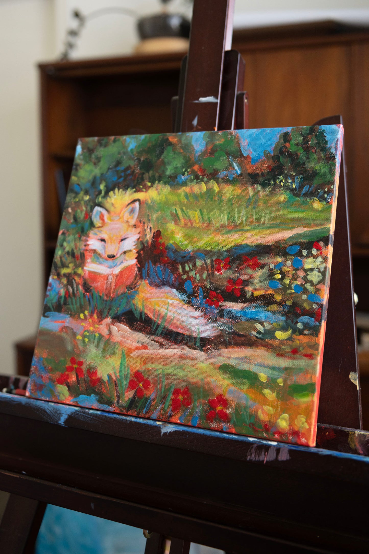 “Tales by the Trees” Storybook Bunny Painting 12x12