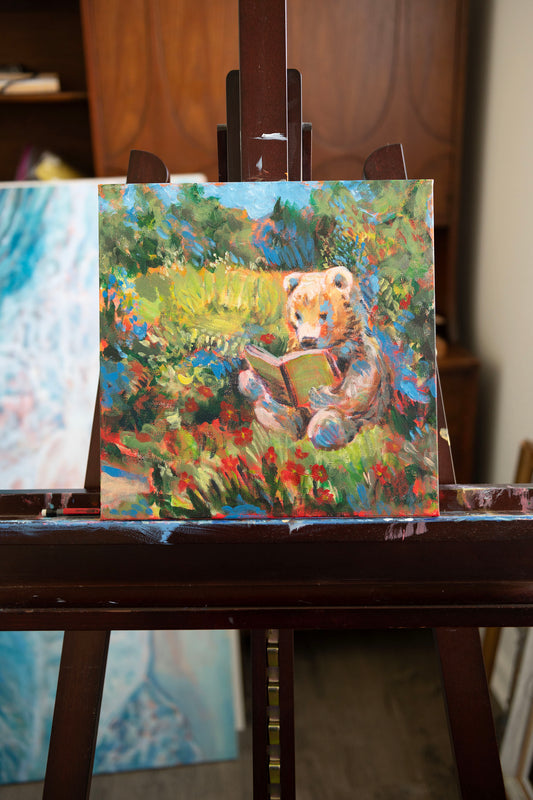 “The Little Reader” Storybook Bear Painting 12x12