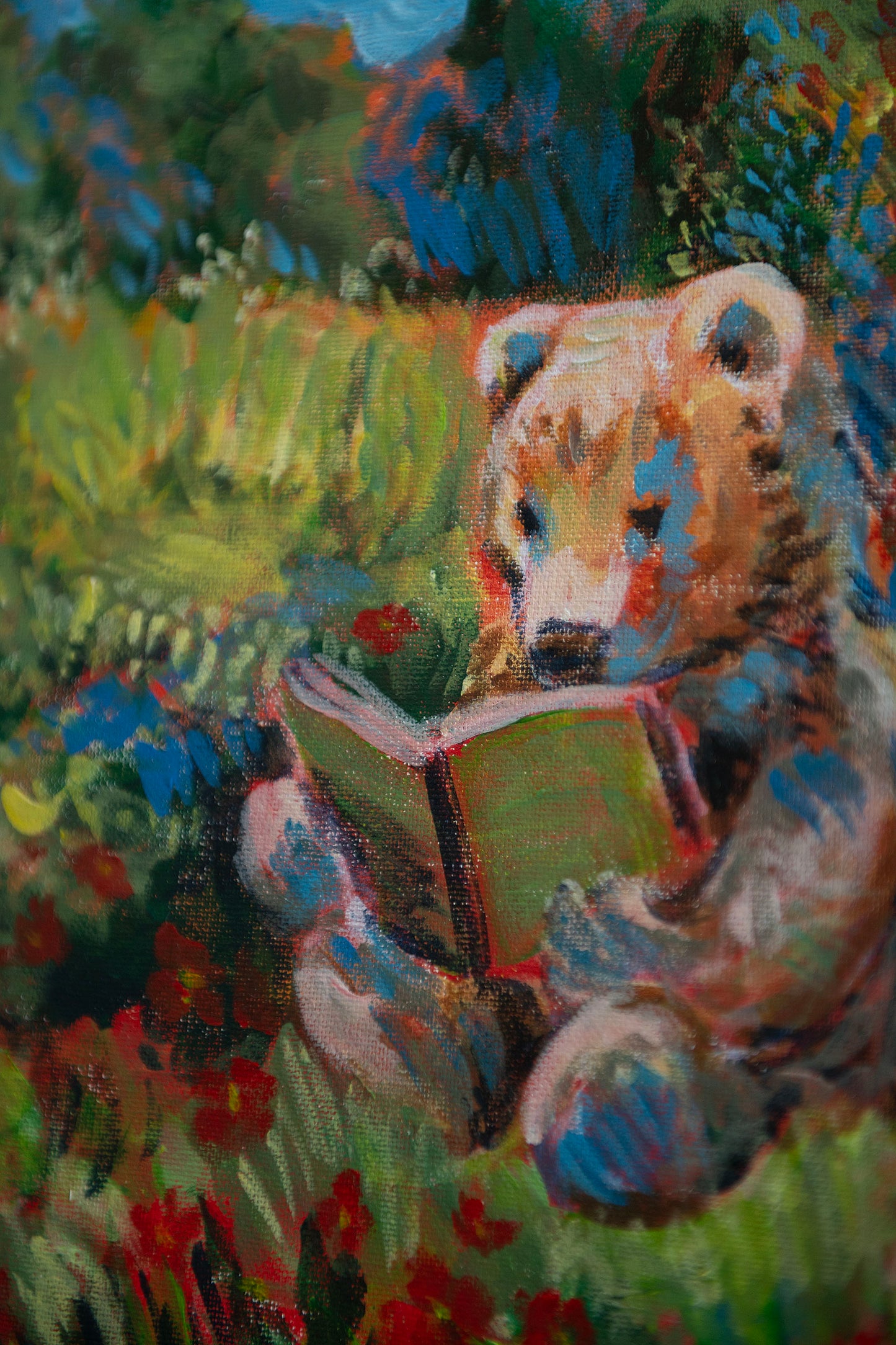“The Little Reader” Storybook Bear Painting 12x12