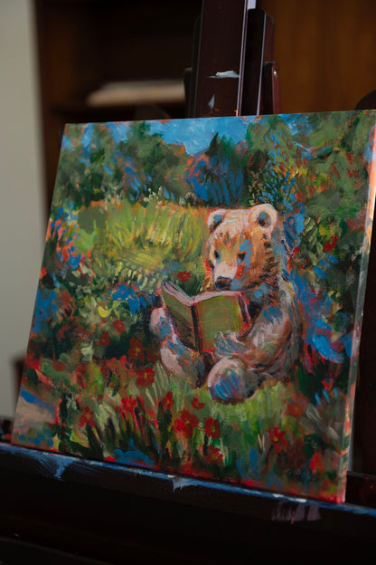 “The Little Reader” Storybook Bear Painting 12x12