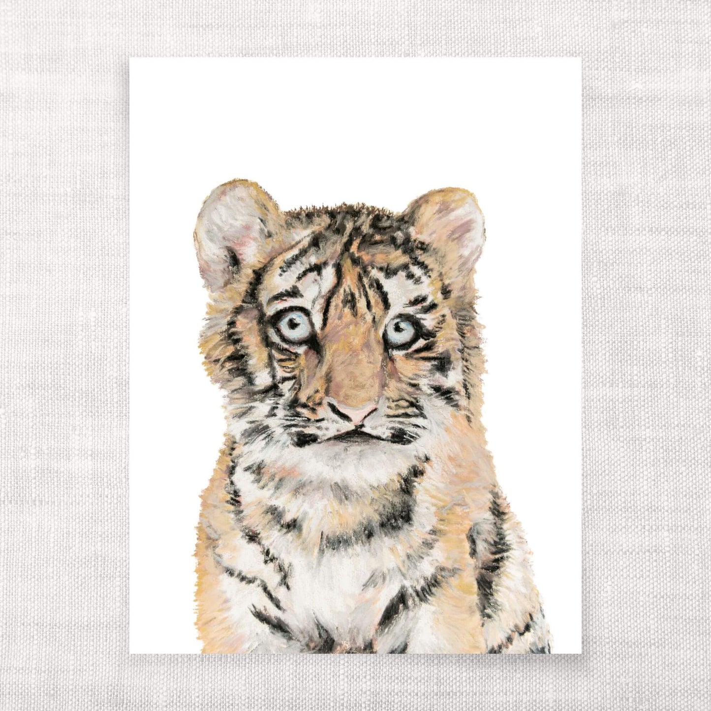 Illustration of a tiger cub on a textured white background