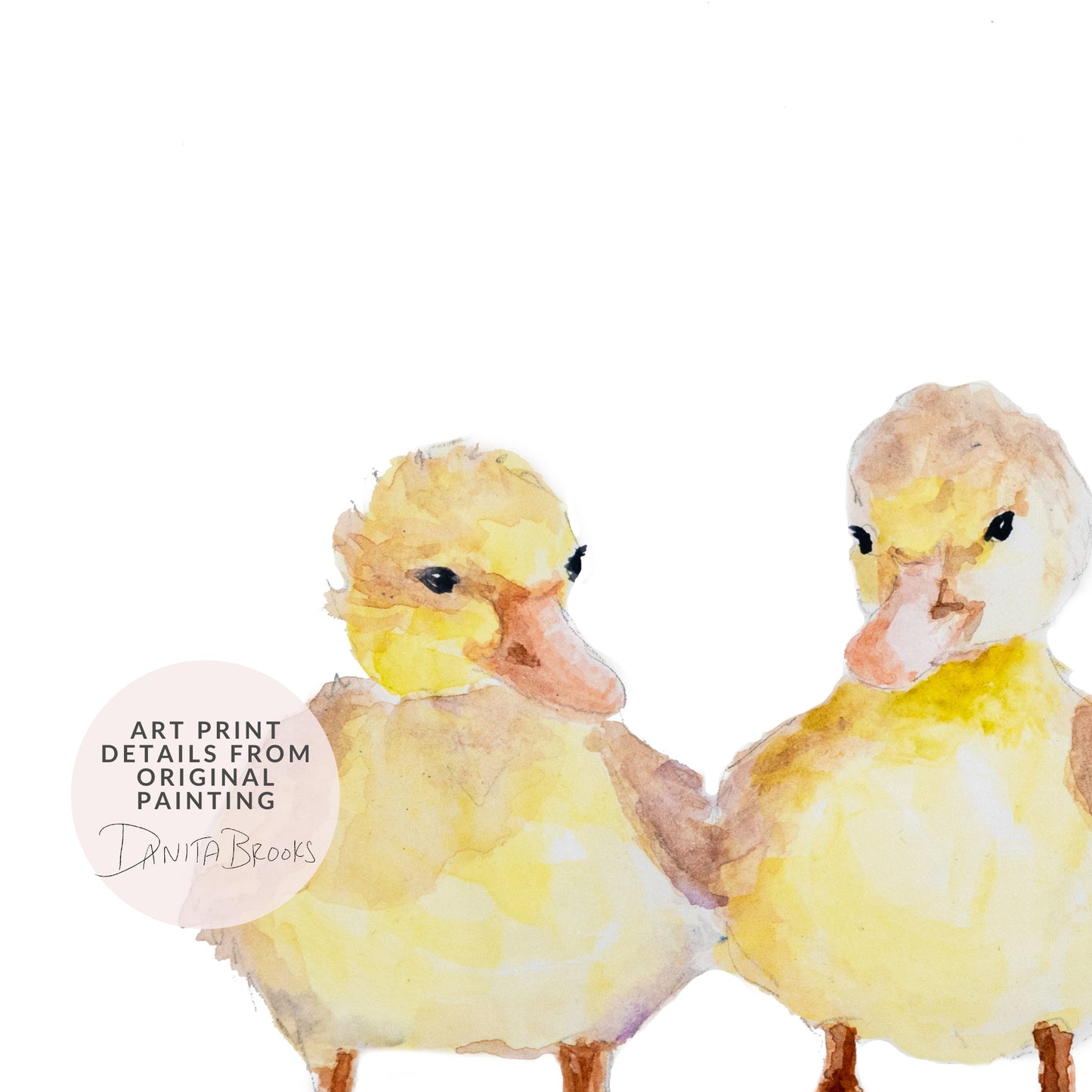Two watercolor ducklings on a white background with 'Danita Brooks' branding.
