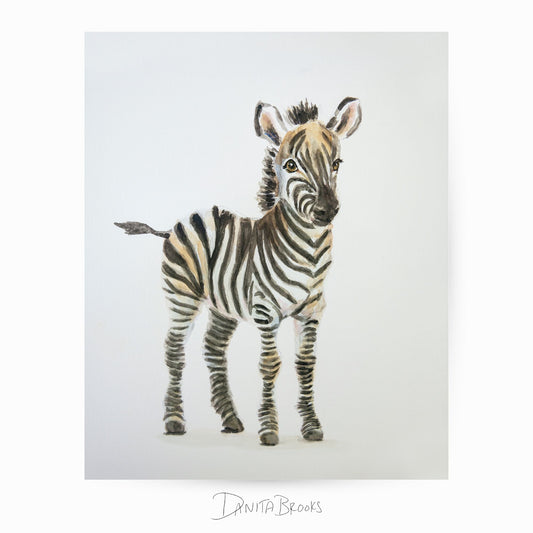 Unframed safari zebra watercolor print – jungle nursery art for baby room