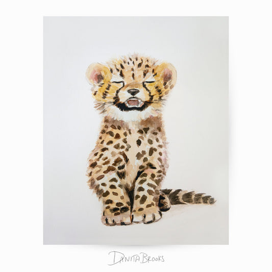 Unframed baby cheetah art print – safari nursery animal decor for baby girls