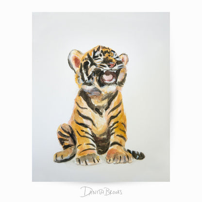 Unframed baby tiger watercolor print – jungle animal wall art for safari-themed nursery
