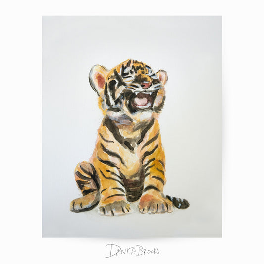 Unframed baby tiger watercolor print – jungle animal wall art for safari-themed nursery