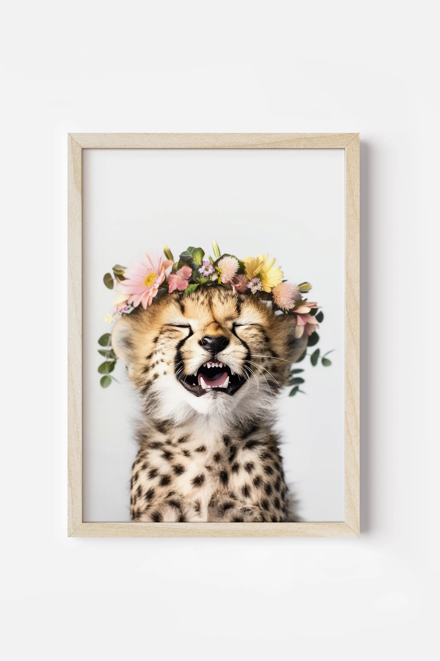 a picture of a cheetah wearing a flower crown