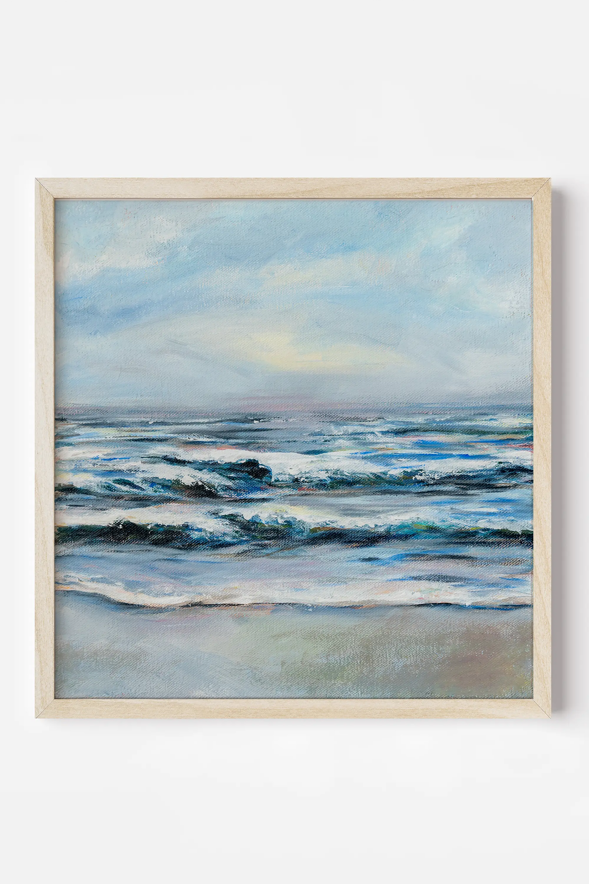 a painting of the ocean with waves coming in