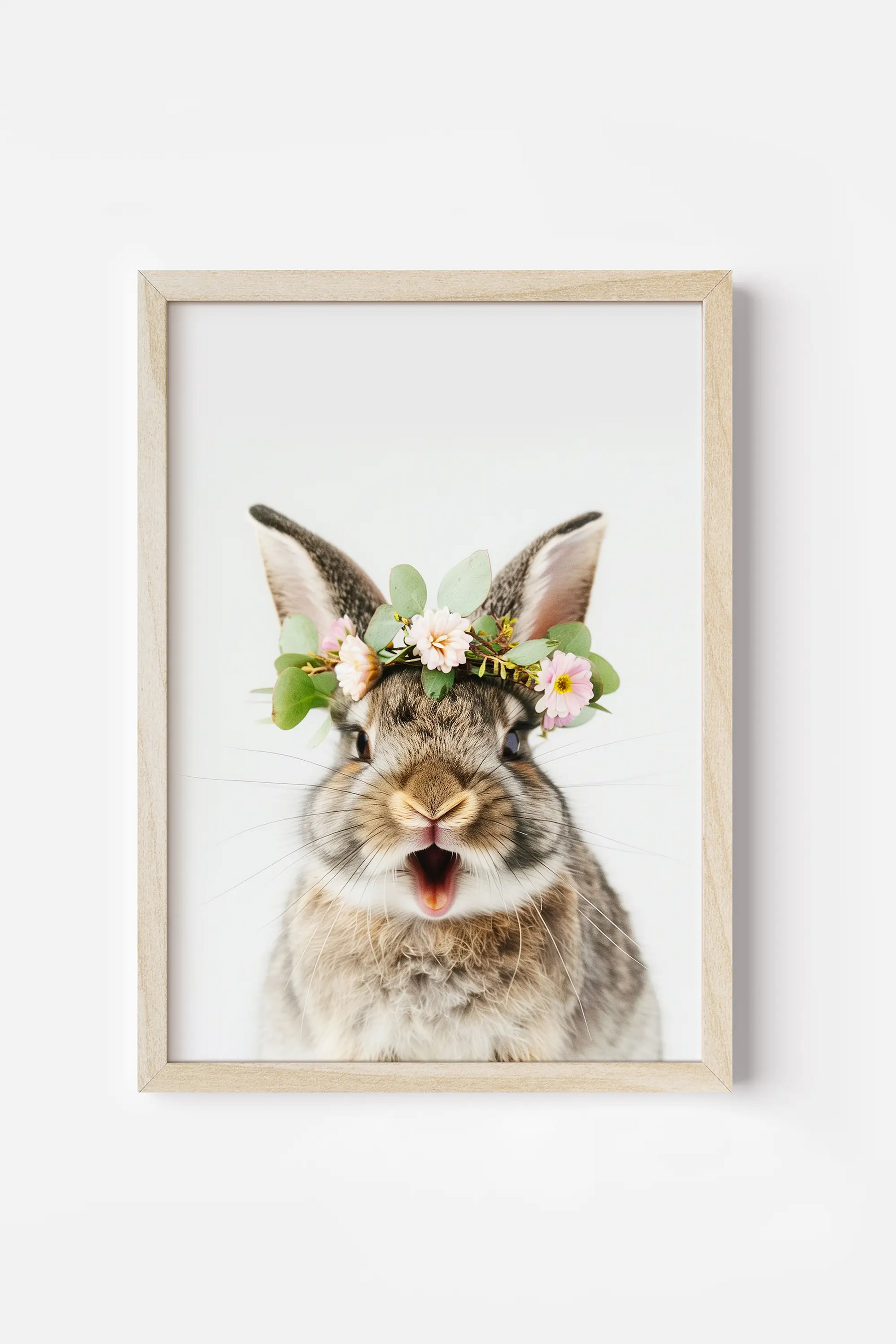 a rabbit with a flower crown on its head