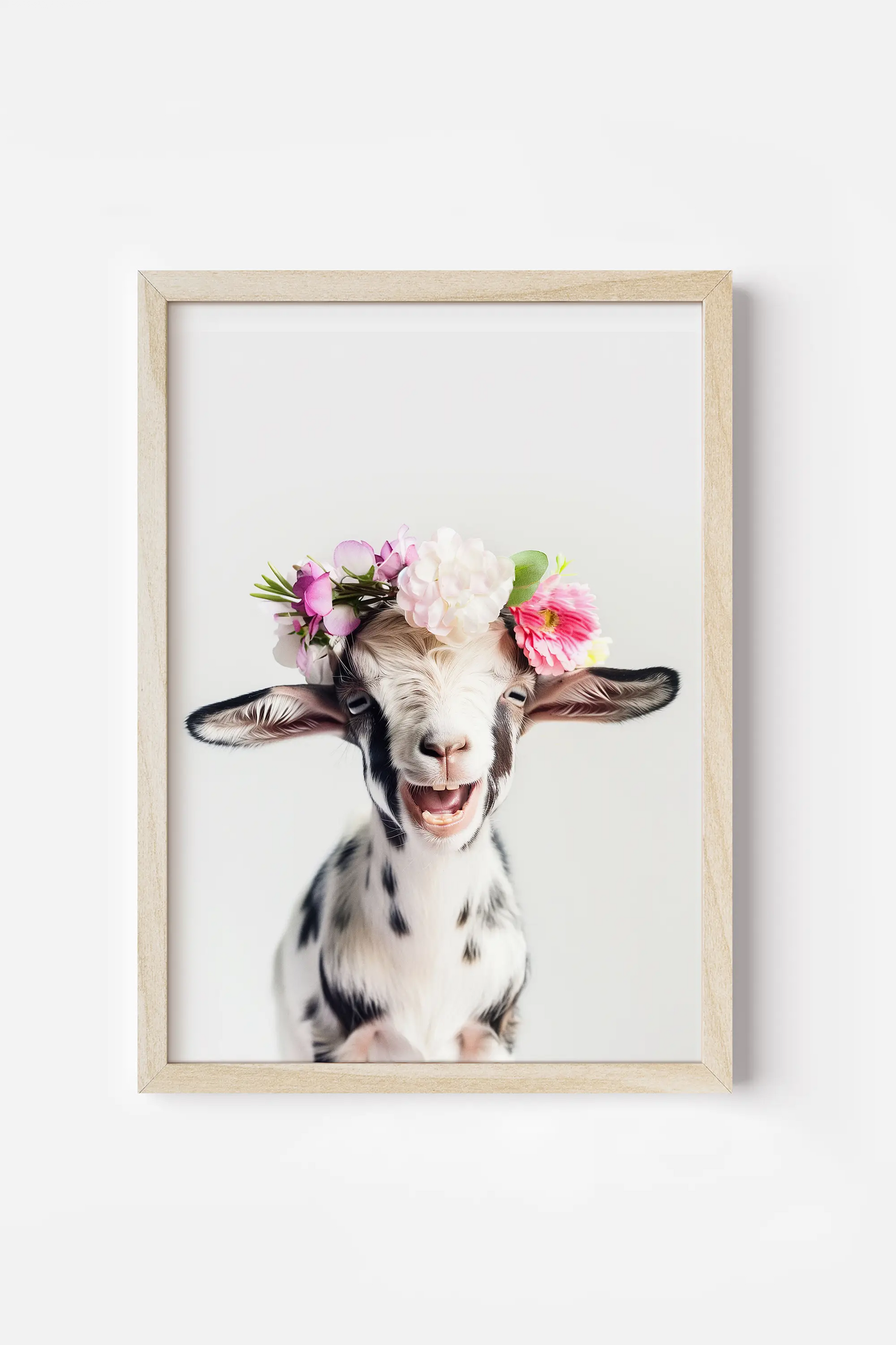 a goat with a flower crown on its head