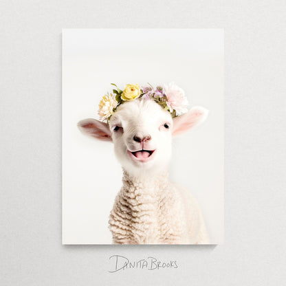 Lamb Portrait Flower Crown Print