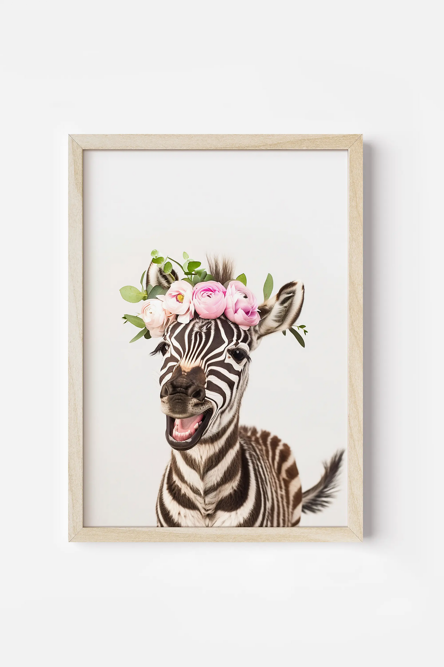 a zebra with a flower crown on its head