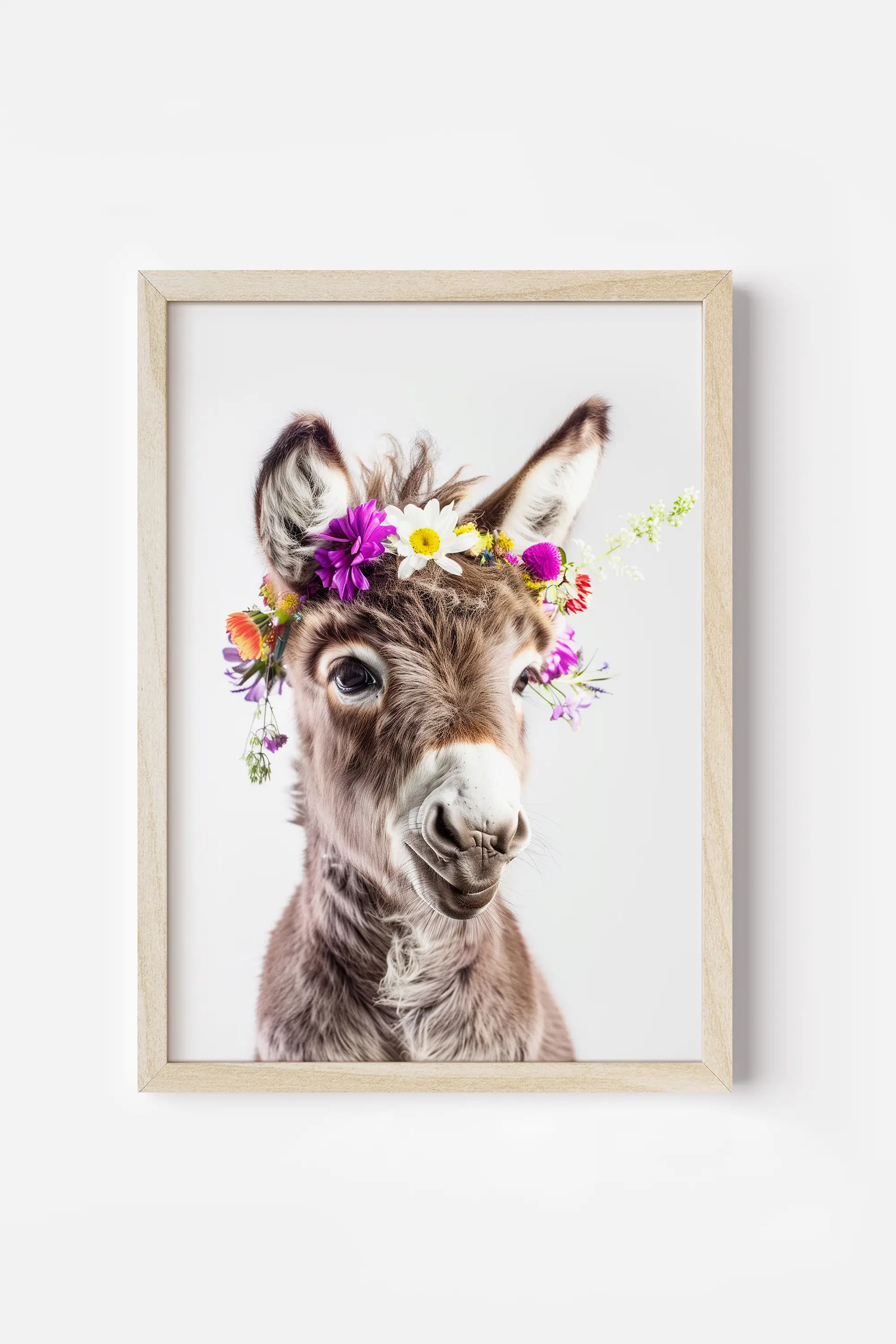 a donkey with a flower crown on its head