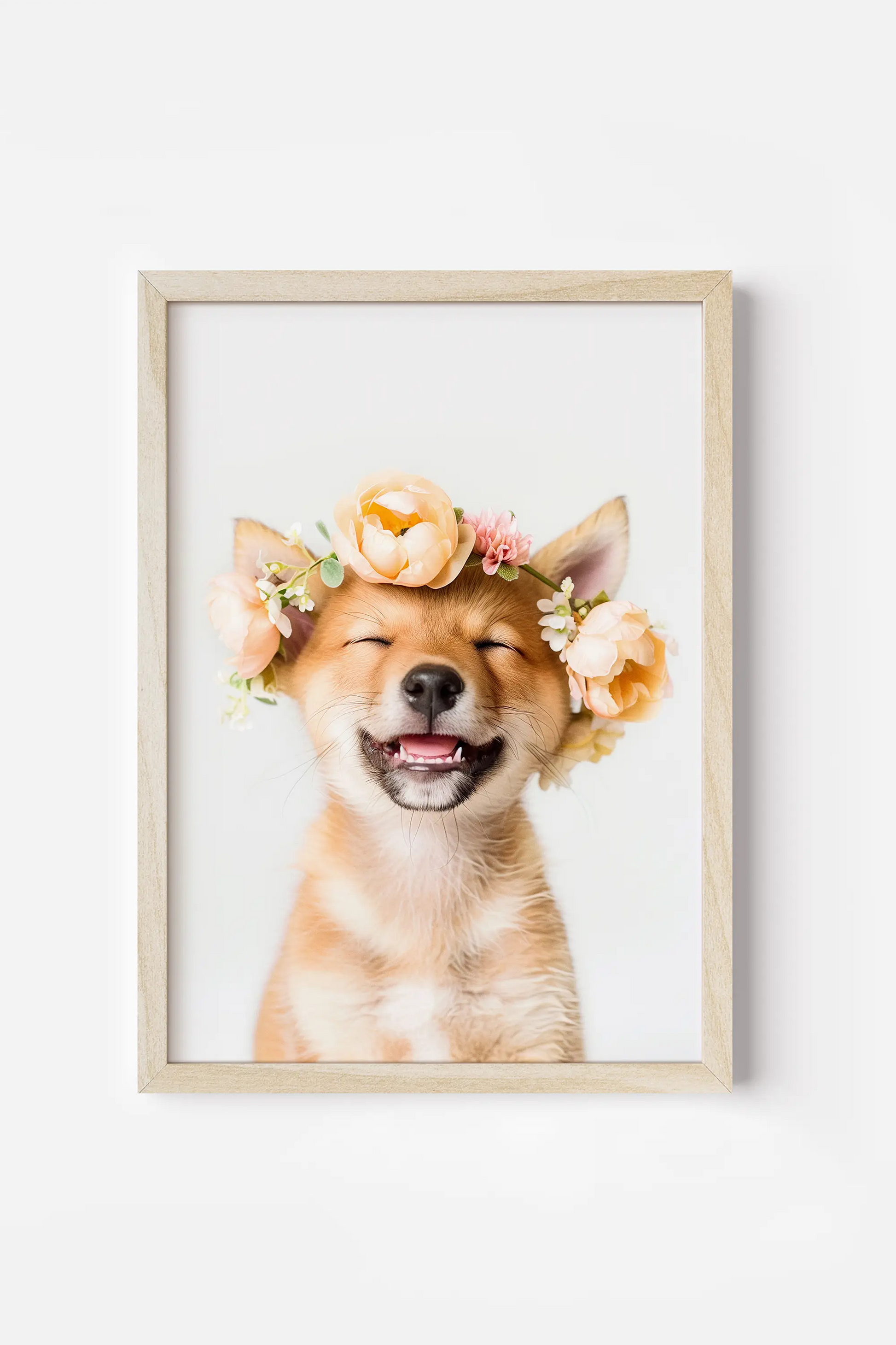 a dog with a flower crown on its head