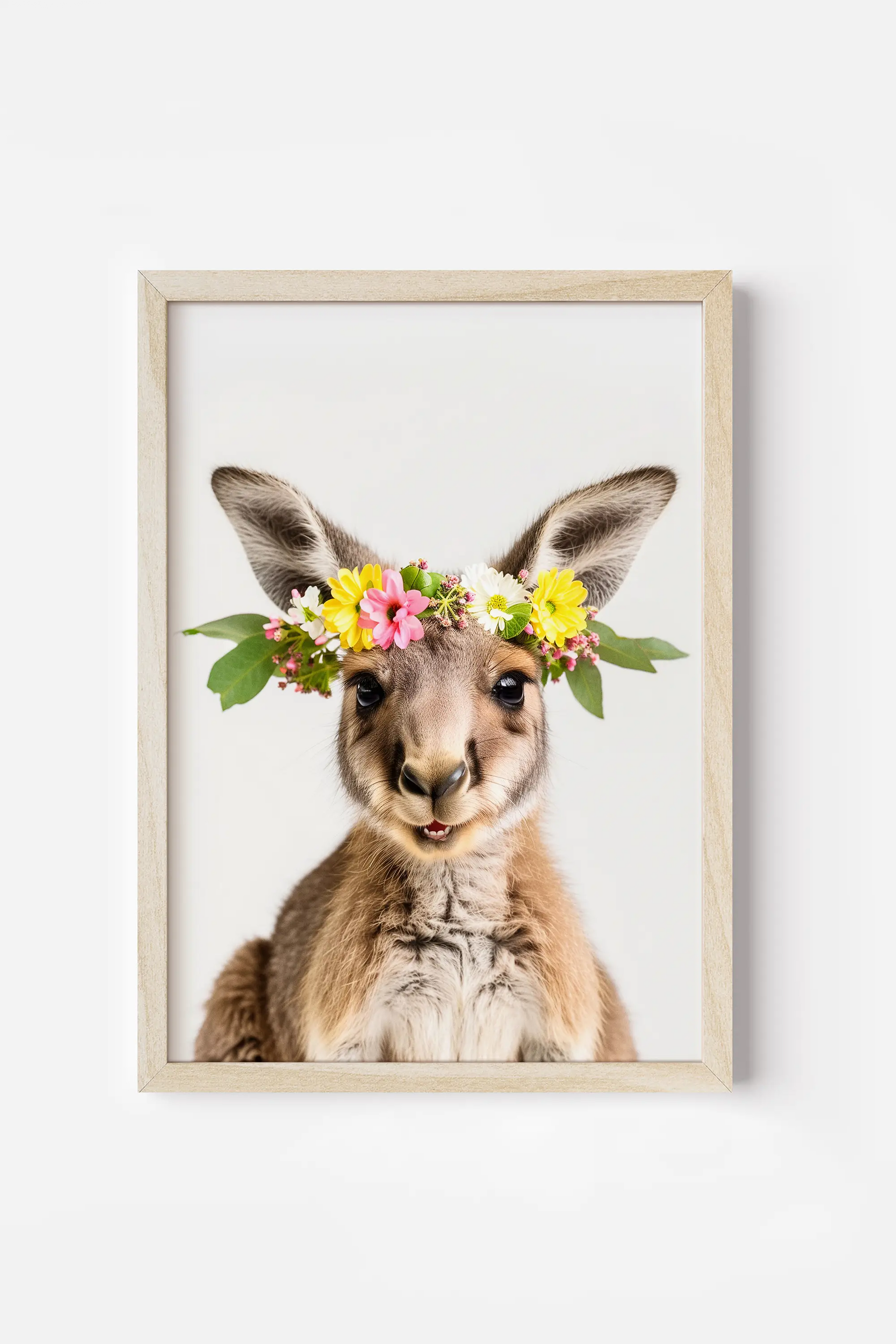 a picture of a kangaroo wearing a flower crown