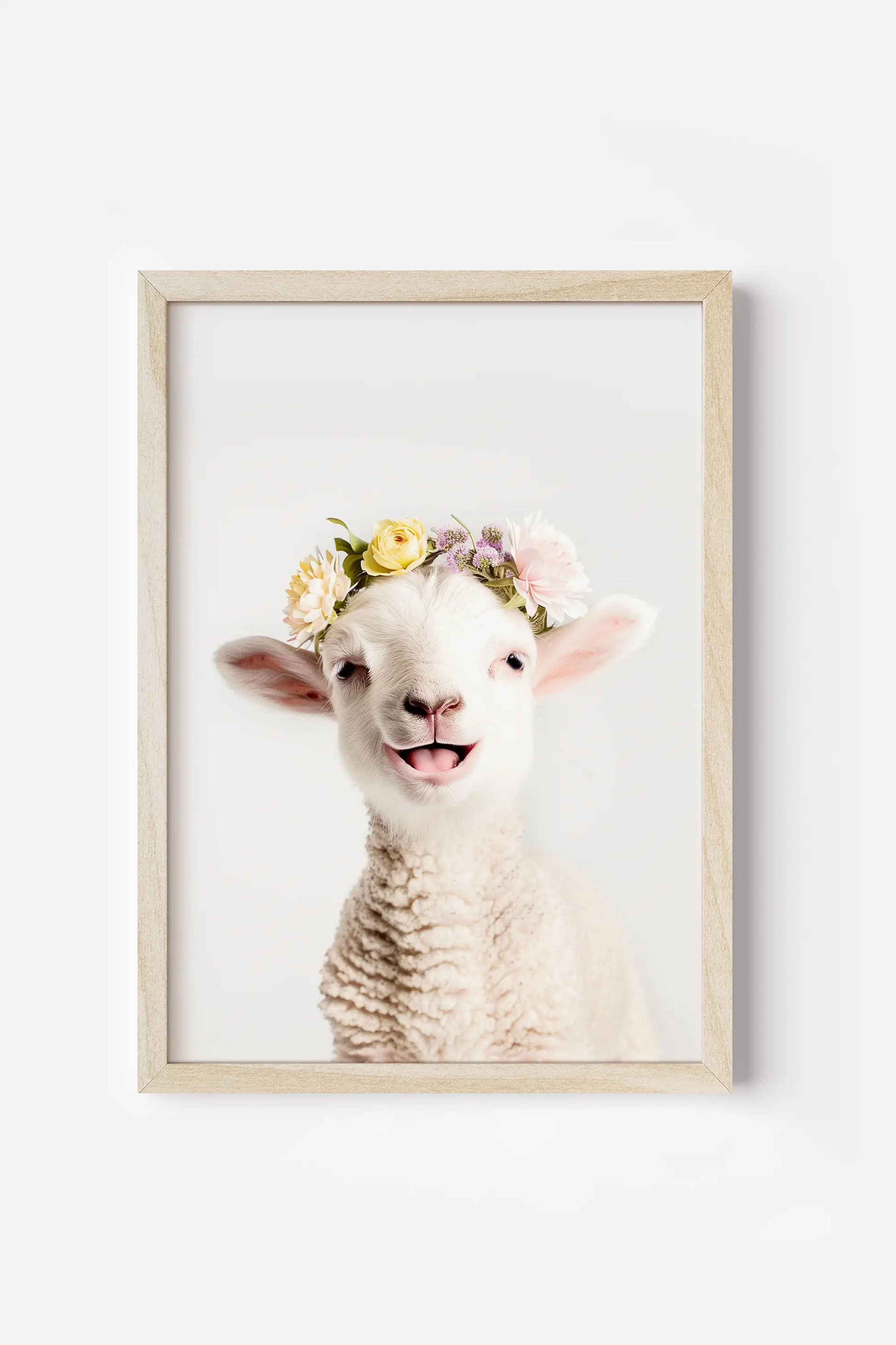 a sheep with a flower crown on its head