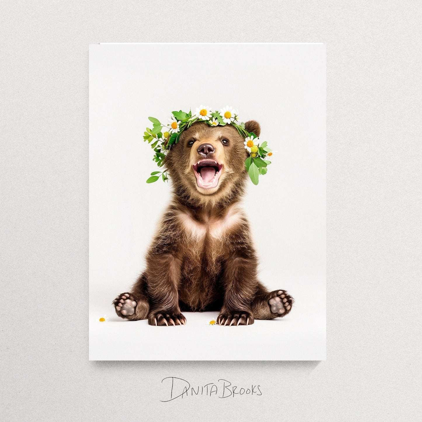 Sitting Bear Flower Crown Print