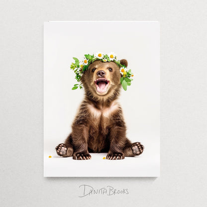 Sitting Bear Flower Crown Print