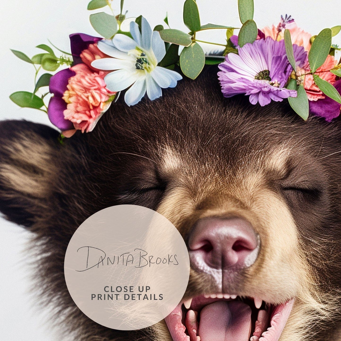 Woodland Bear Flower Crown Print