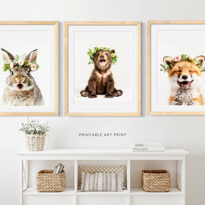 Woodland Bunny, Bear, Fox Print Set