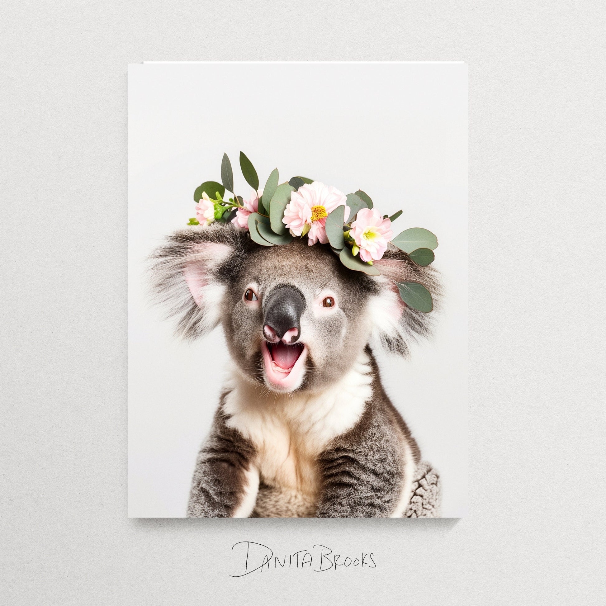 Flower Crown Australian Animal Art Koala Print by Danita Brooks Studio