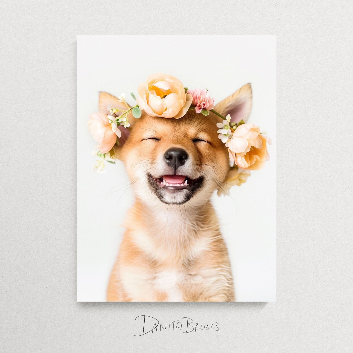 Flower Crown Australian Animal Art Dingo Print by Danita Brooks Studio