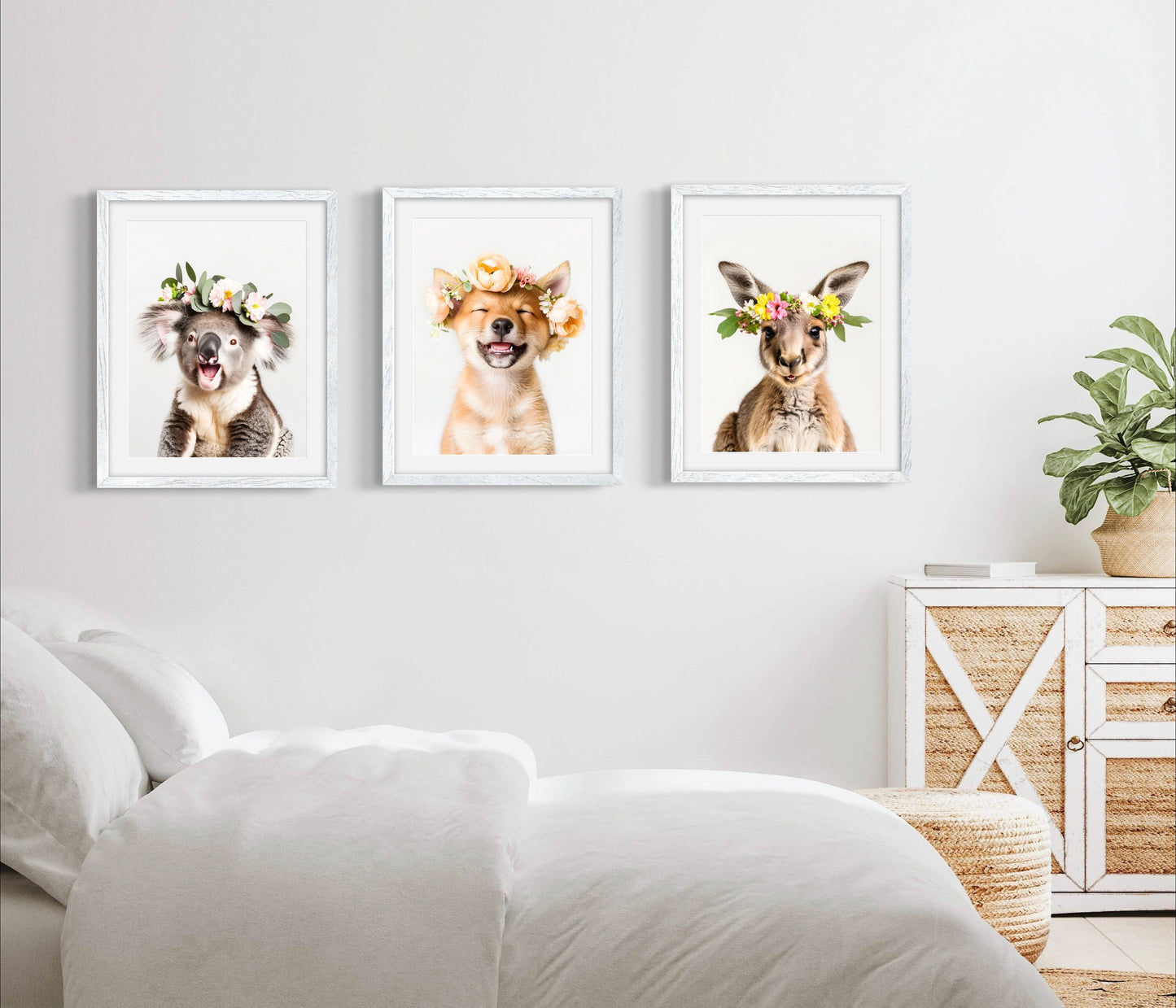 Flower Crown Australian Animal Art Print Set of 3 by Danita Brooks Studio