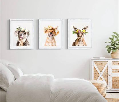 Flower Crown Australian Animal Art Print Set of 3 by Danita Brooks Studio