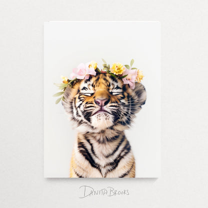 Baby Tiger Flower Crown Art Print by Danita Brooks Studio